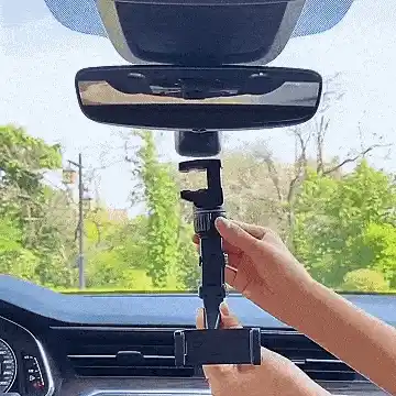 Smartphone mounted on mirror